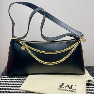 Zac Posen Zip Top Leather Shoulder Bag in
Black NWT